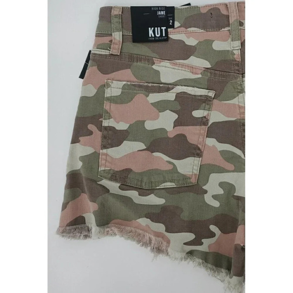 KUT from the Kloth Jane High-Rise Camo Fray Hem Shorts Size 2 NWT - Picture 6 of 10